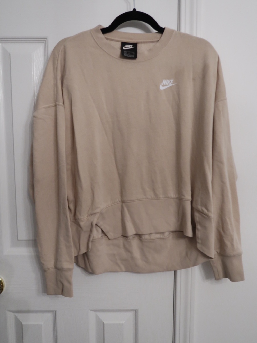 Nike Beige oversized Crew Sweatshirt with White Swoosh women S